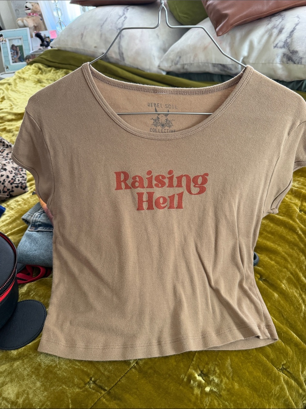 Tan 'Raising Hell' Graphic Tee